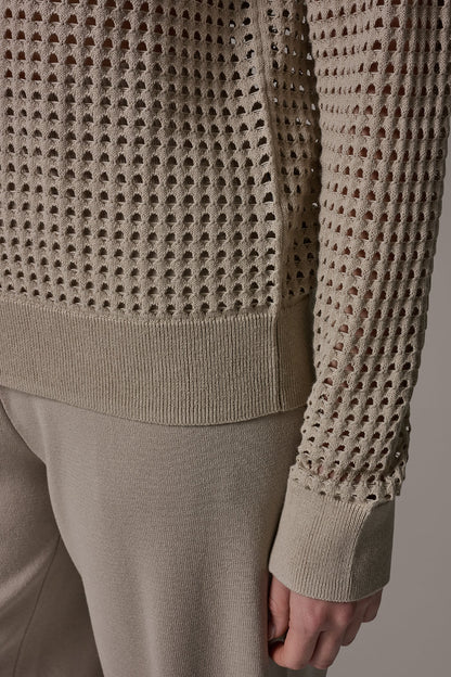 LONG SLEEVE POINTELLE SWEATER - Sandstone