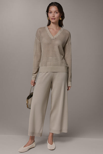 LONG SLEEVE POINTELLE SWEATER - Sandstone