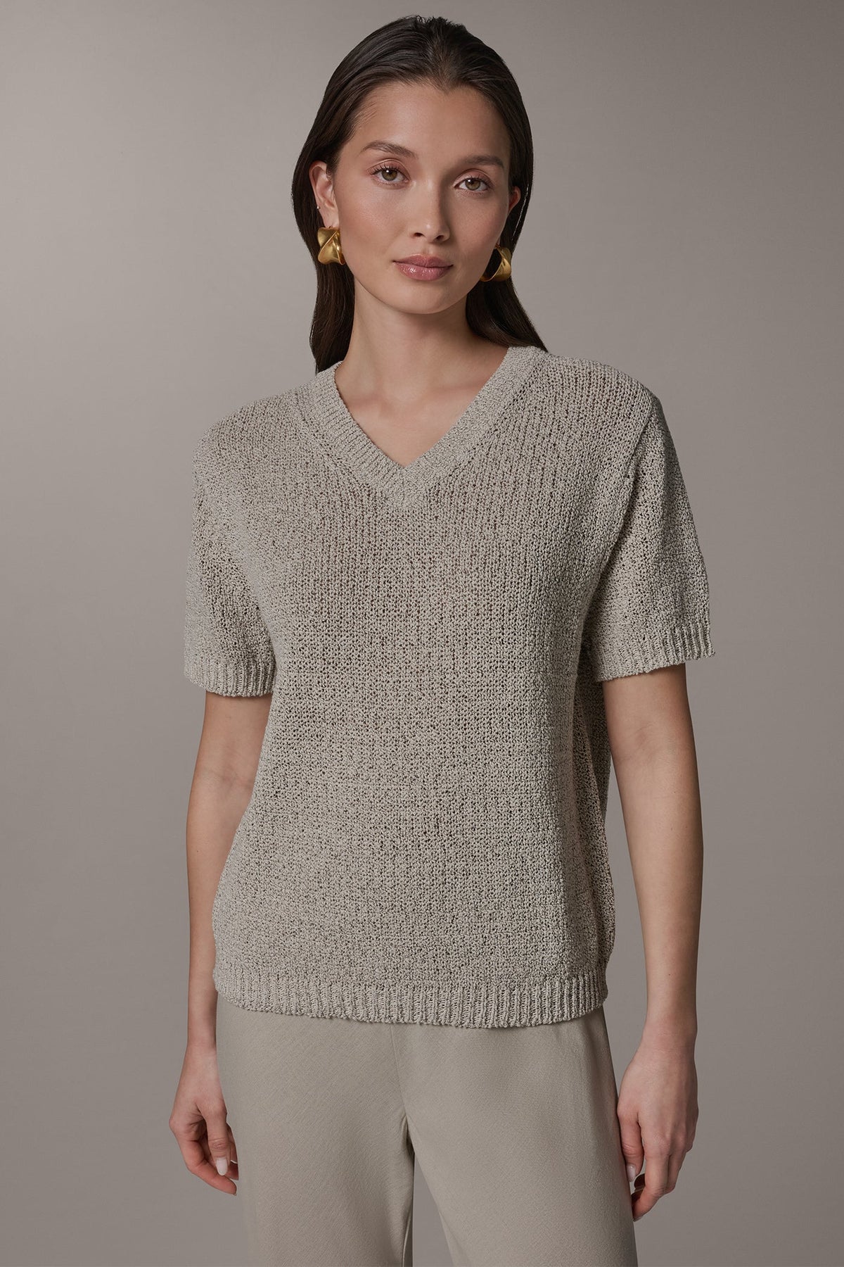 SHORT SLEEVE MÉLANGE EASY SWEATER - Sandstone Multi