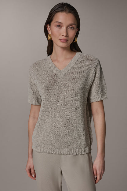 SHORT SLEEVE MÉLANGE EASY SWEATER - Sandstone Multi