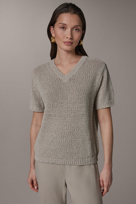 SHORT SLEEVE MÉLANGE EASY SWEATER - Sandstone Multi