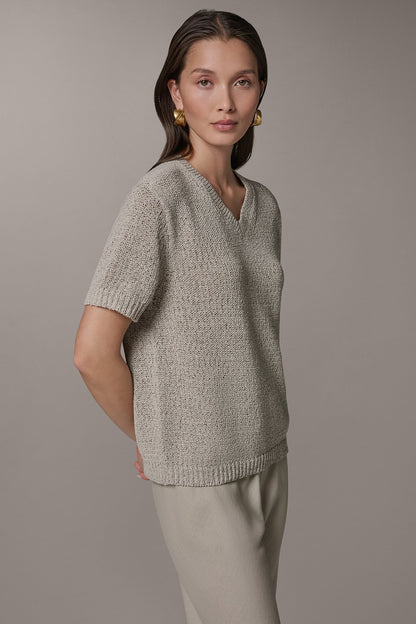 SHORT SLEEVE MÉLANGE EASY SWEATER - Sandstone Multi