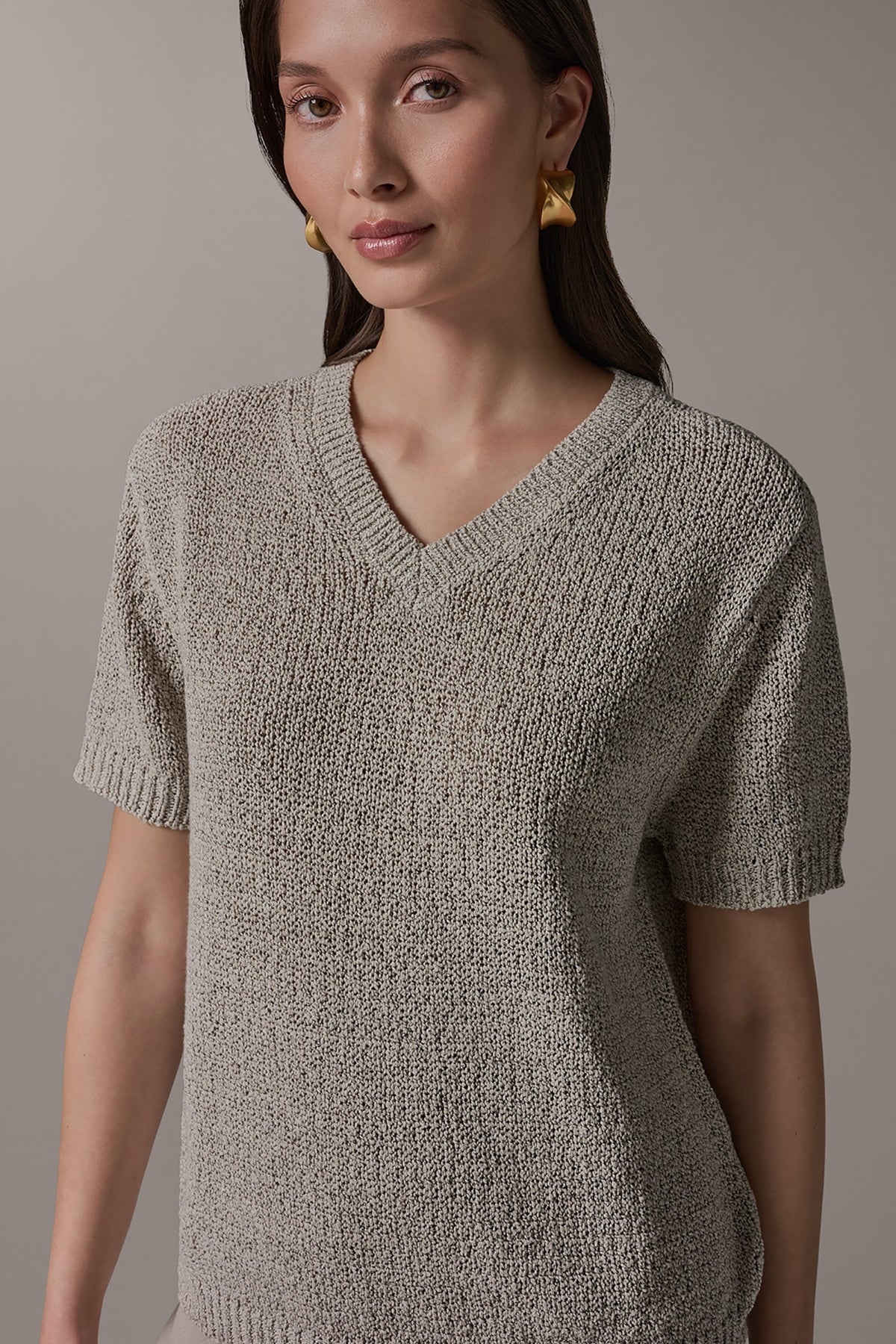 SHORT SLEEVE MÉLANGE EASY SWEATER - Sandstone Multi