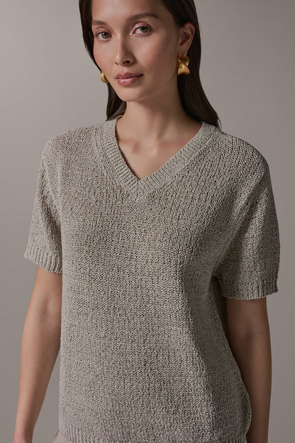 SHORT SLEEVE MÉLANGE EASY SWEATER - Sandstone Multi
