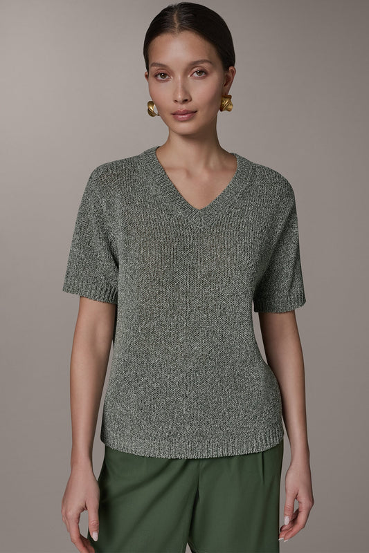SHORT SLEEVE MÉLANGE EASY SWEATER - Verde Multi
