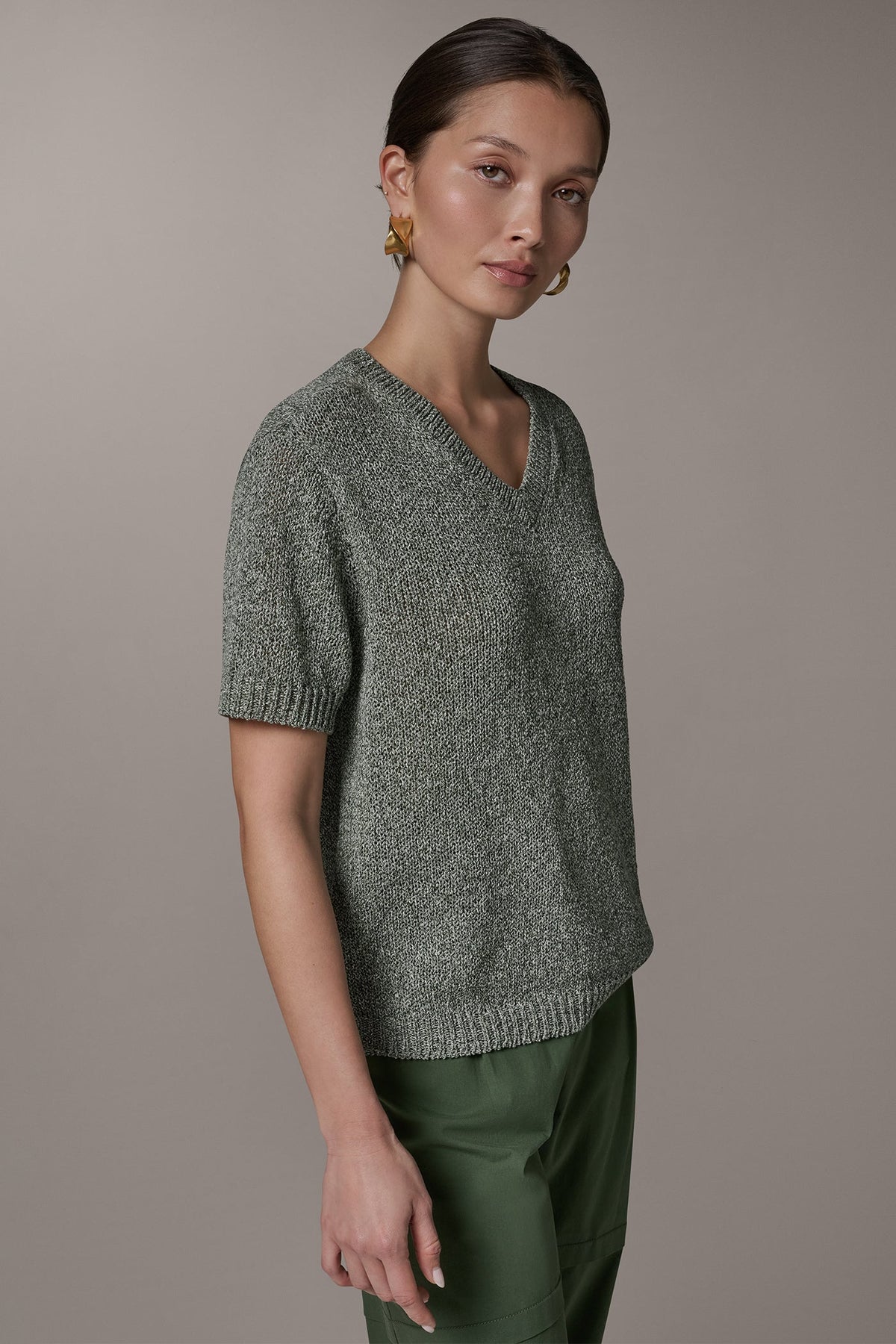 SHORT SLEEVE MÉLANGE EASY SWEATER - Verde Multi