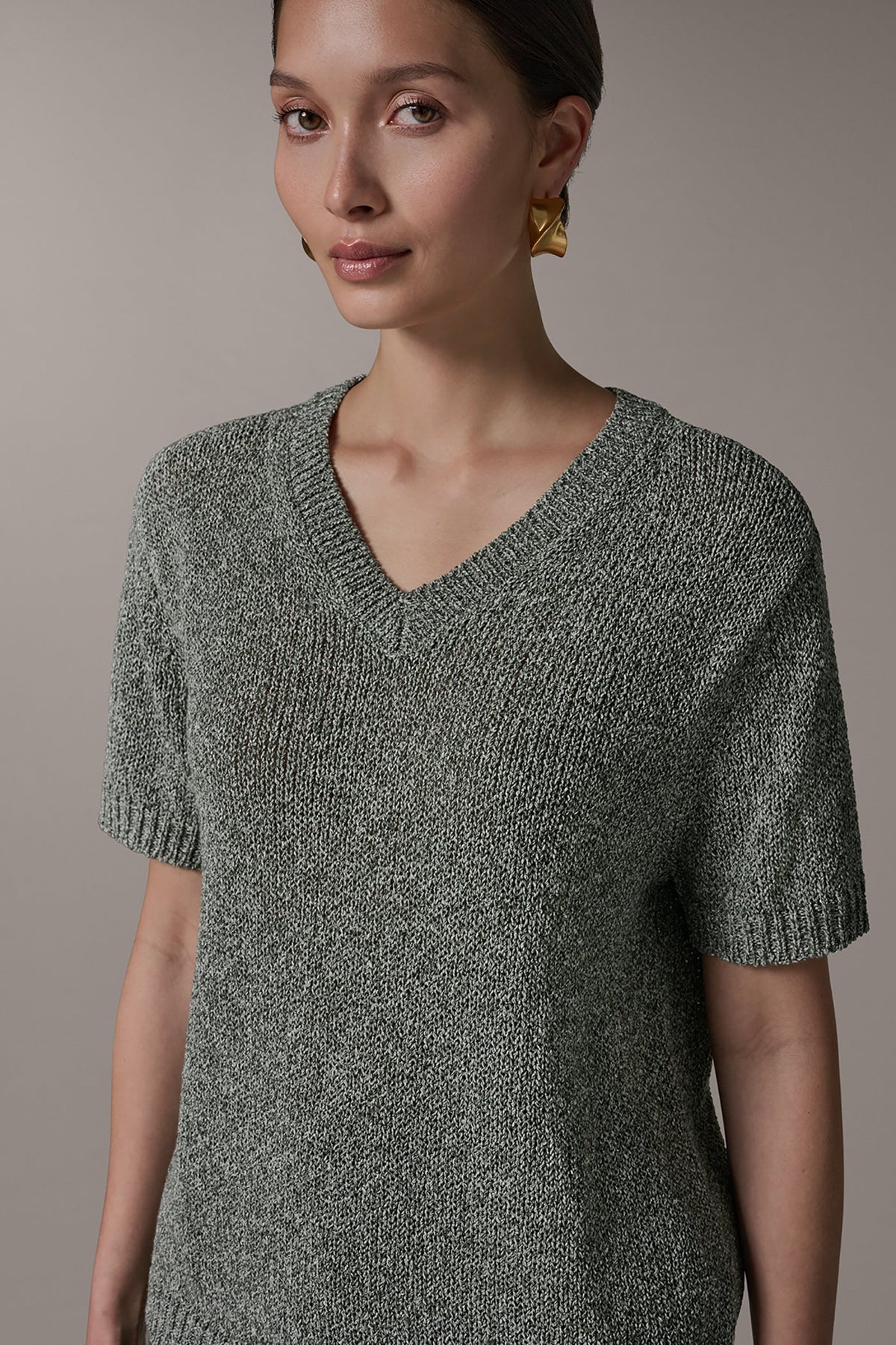 SHORT SLEEVE MÉLANGE EASY SWEATER - Verde Multi