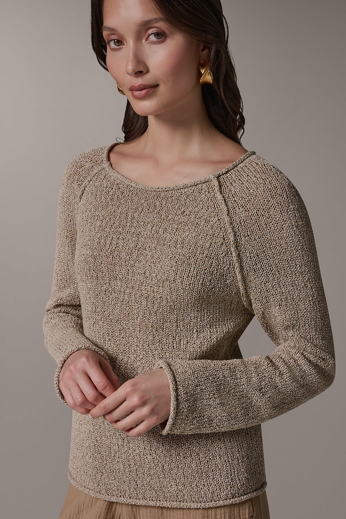 LONG SLEEVE EASY SWEATER - Fawn