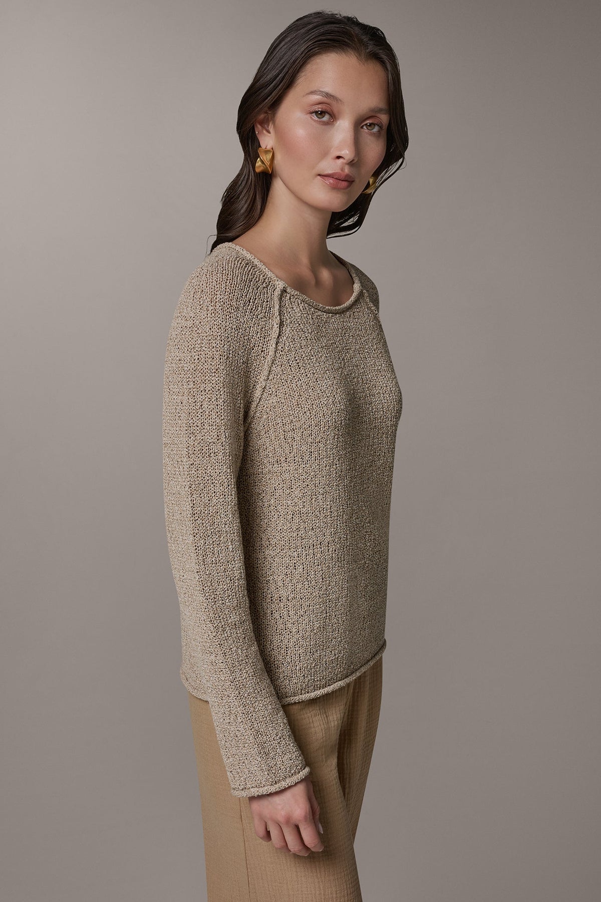 LONG SLEEVE EASY SWEATER - Fawn