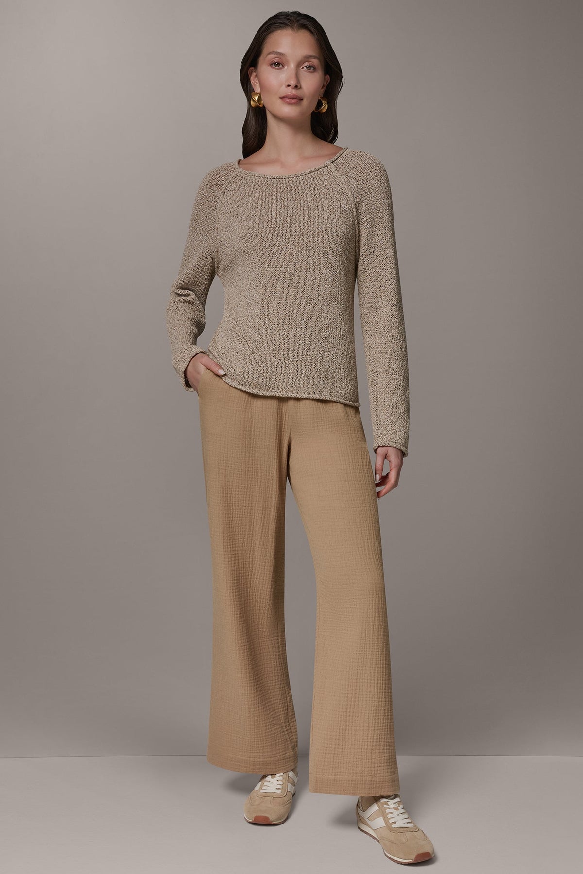 LONG SLEEVE EASY SWEATER - Fawn