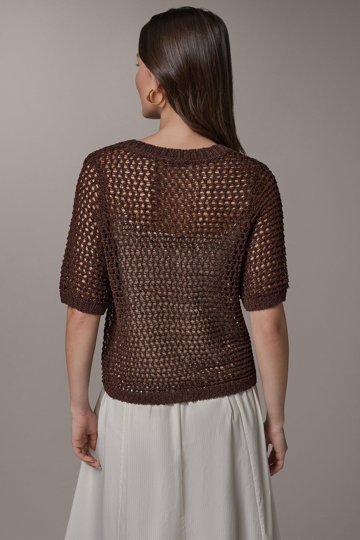 SHORT SLEEVE OPEN STITCH SWEATER - Canyon