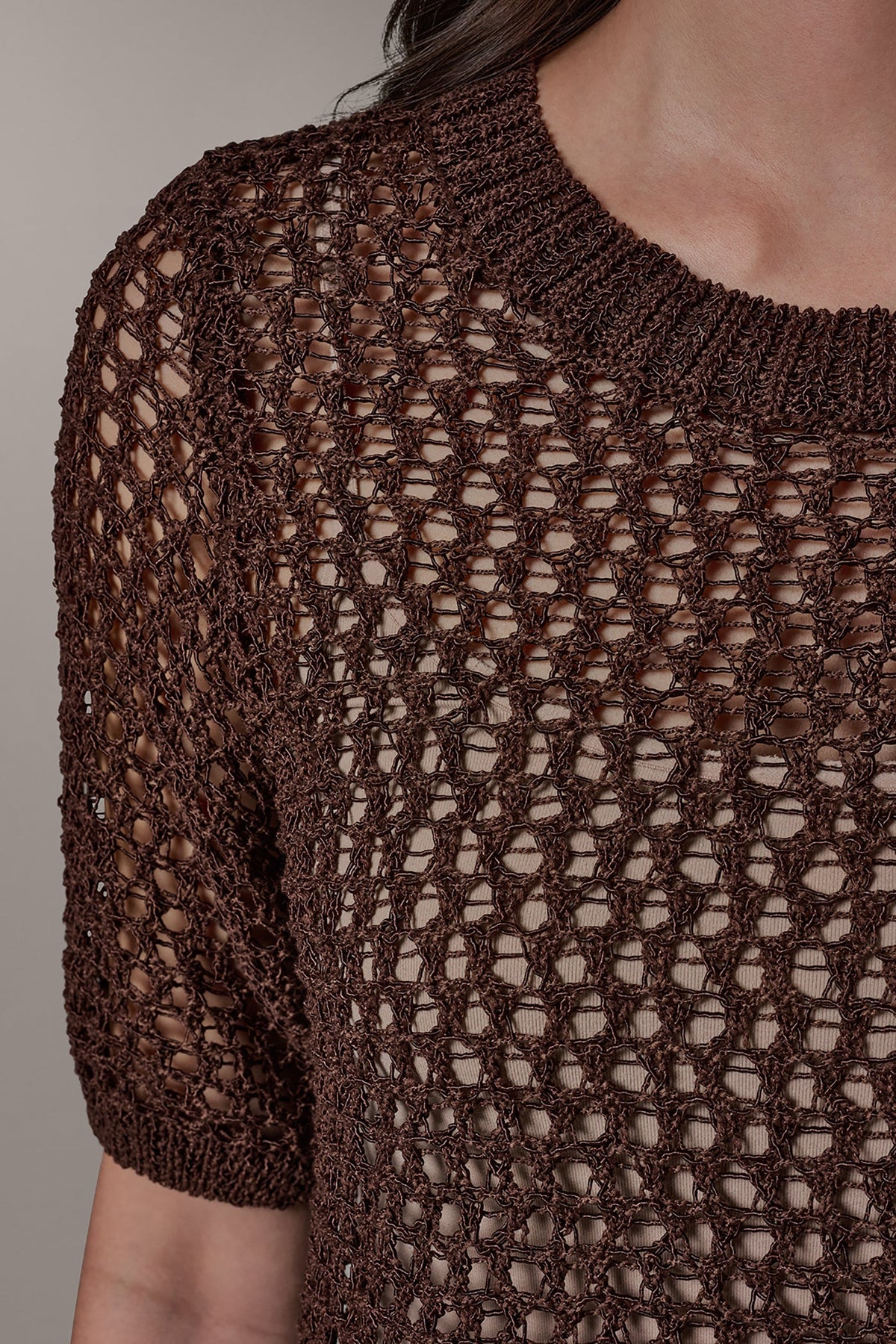 SHORT SLEEVE OPEN STITCH SWEATER - Canyon