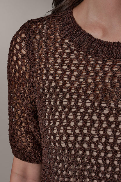 SHORT SLEEVE OPEN STITCH SWEATER - Canyon