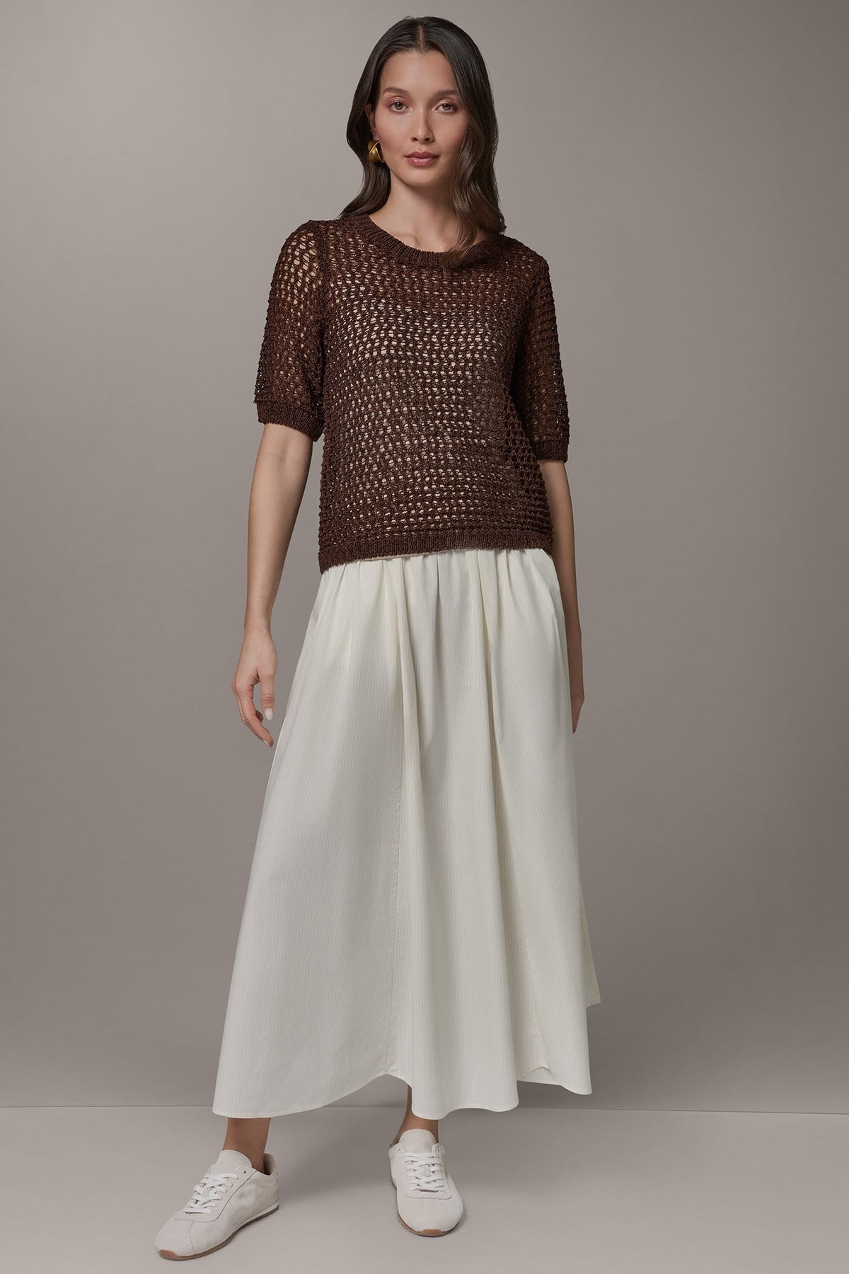 SHORT SLEEVE OPEN STITCH SWEATER - Canyon