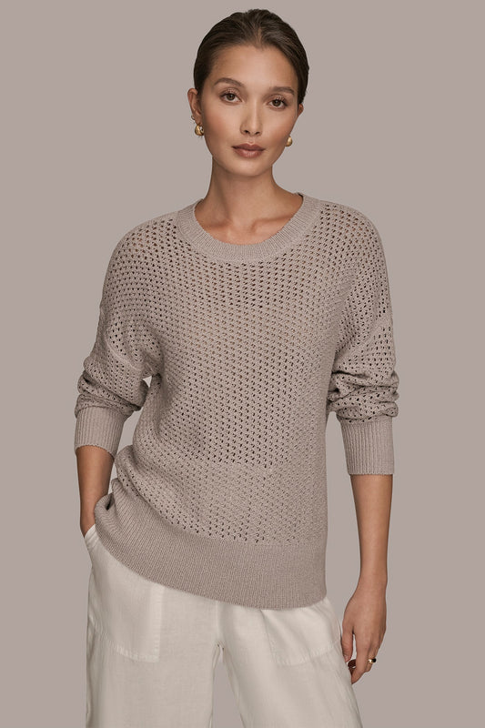 LONG SLEEVE OPEN STITCH SWEATER - VAPOR