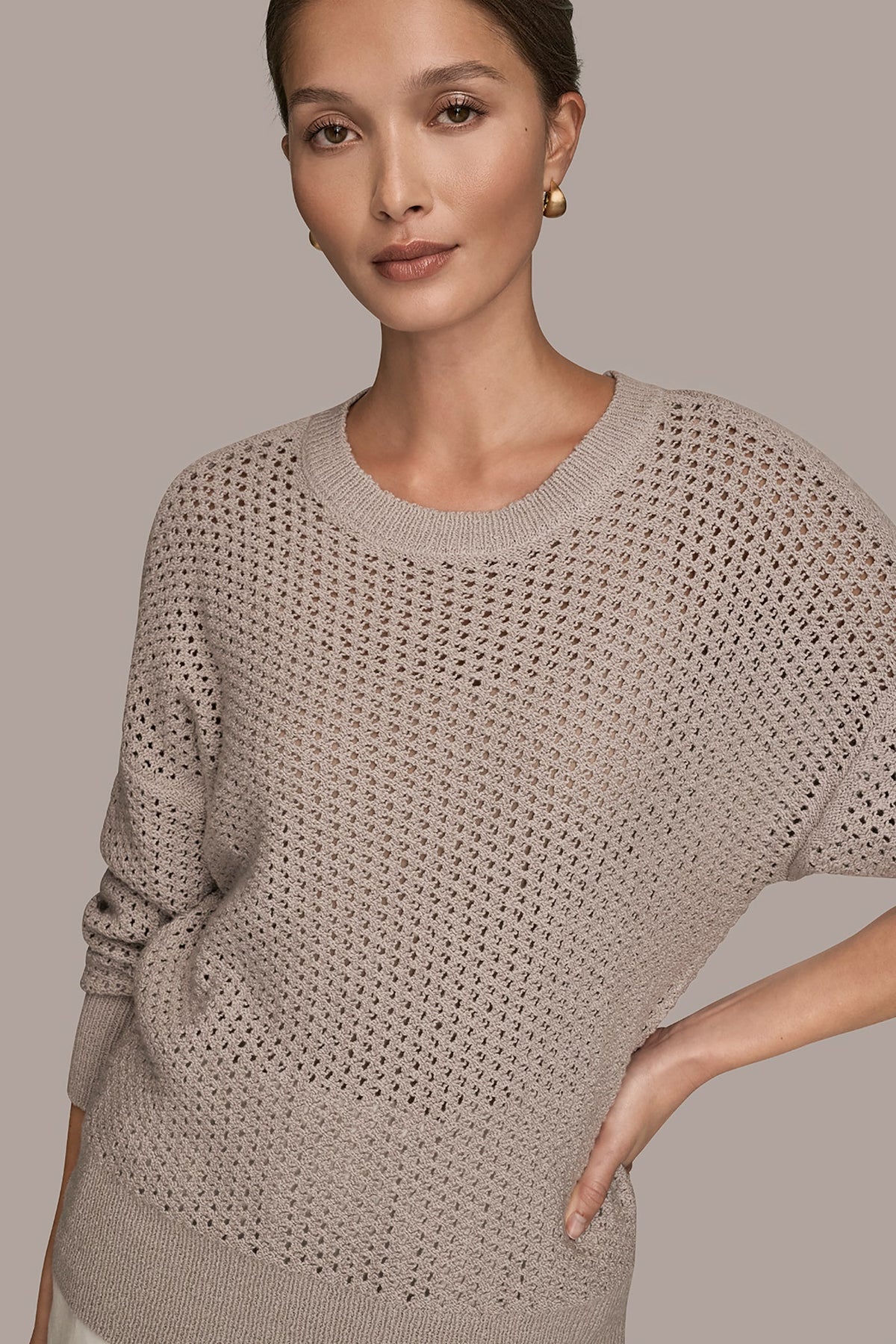LONG SLEEVE OPEN STITCH SWEATER - VAPOR