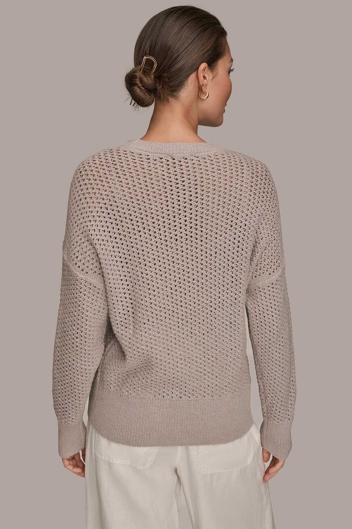 LONG SLEEVE OPEN STITCH SWEATER - VAPOR