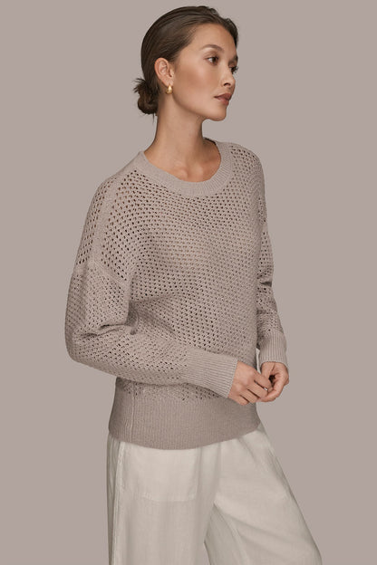 LONG SLEEVE OPEN STITCH SWEATER - VAPOR