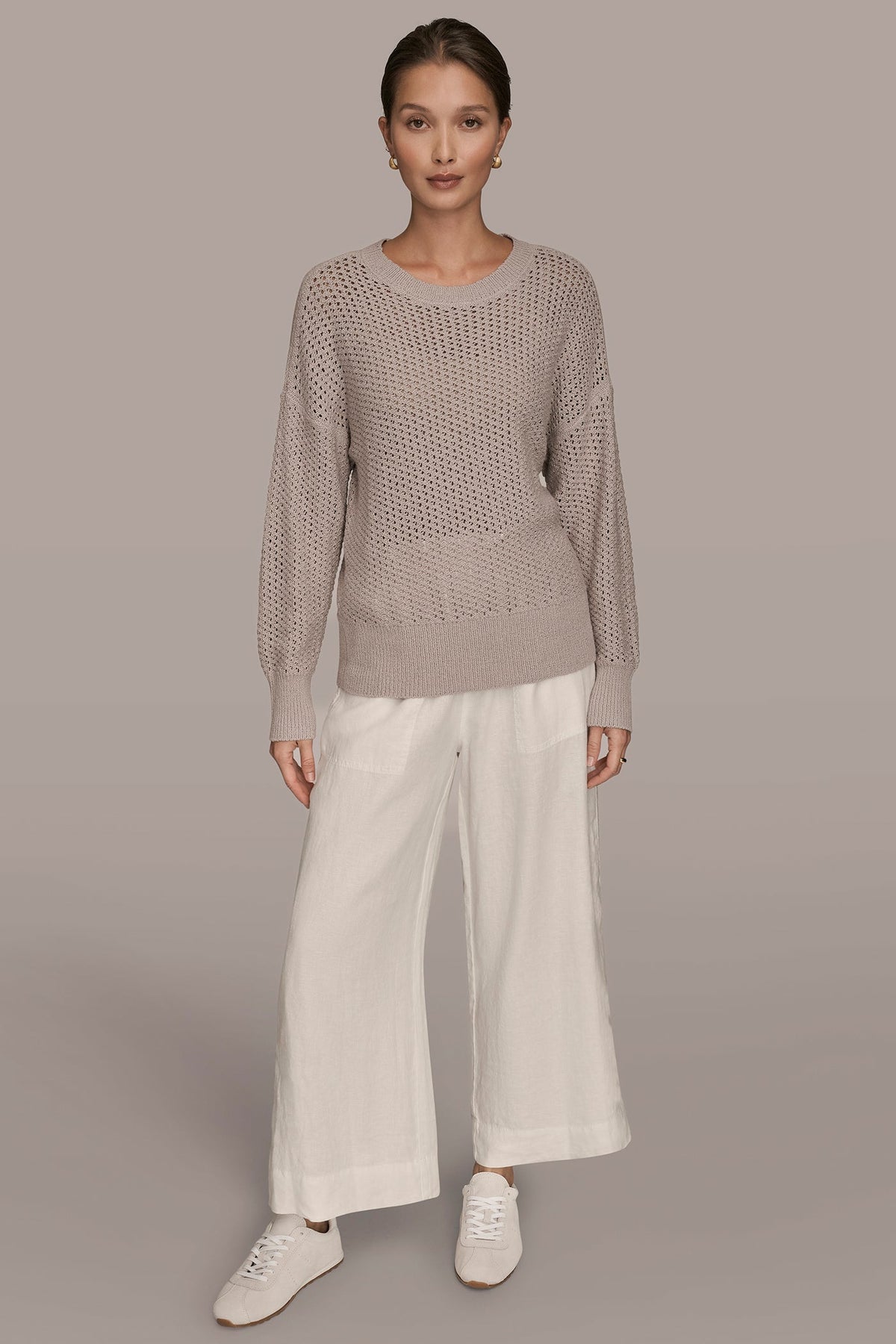 LONG SLEEVE OPEN STITCH SWEATER - VAPOR