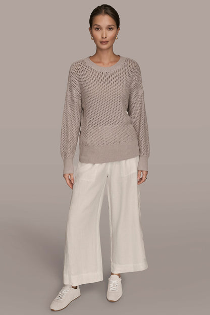 LONG SLEEVE OPEN STITCH SWEATER - VAPOR