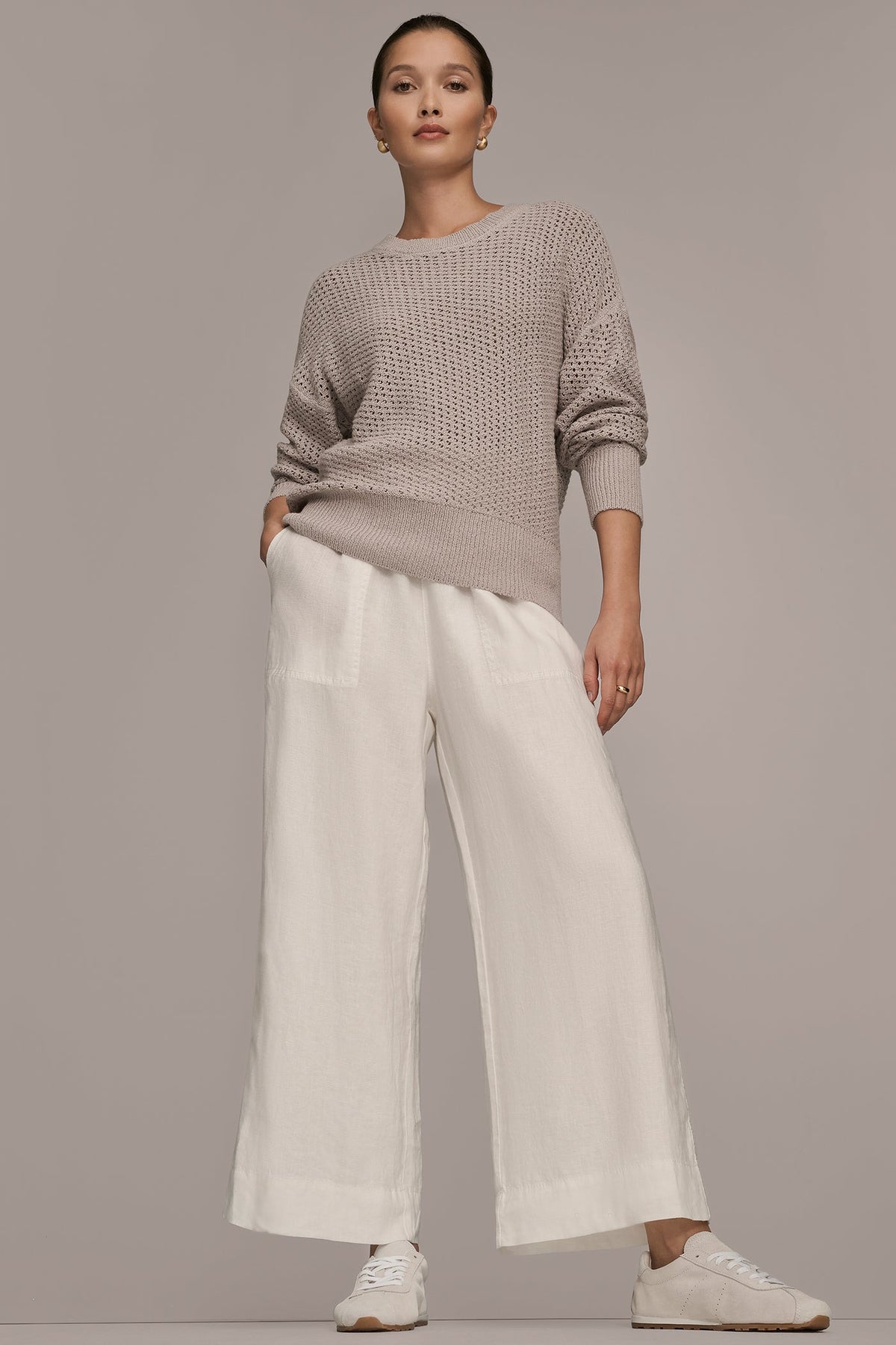 LONG SLEEVE OPEN STITCH SWEATER - VAPOR