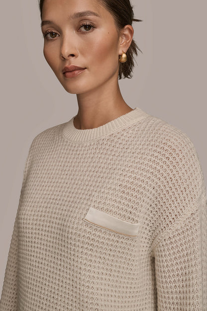 WOOL AND CASHMERE-BLEND POCKET SWEATER - CREAM/GOLD