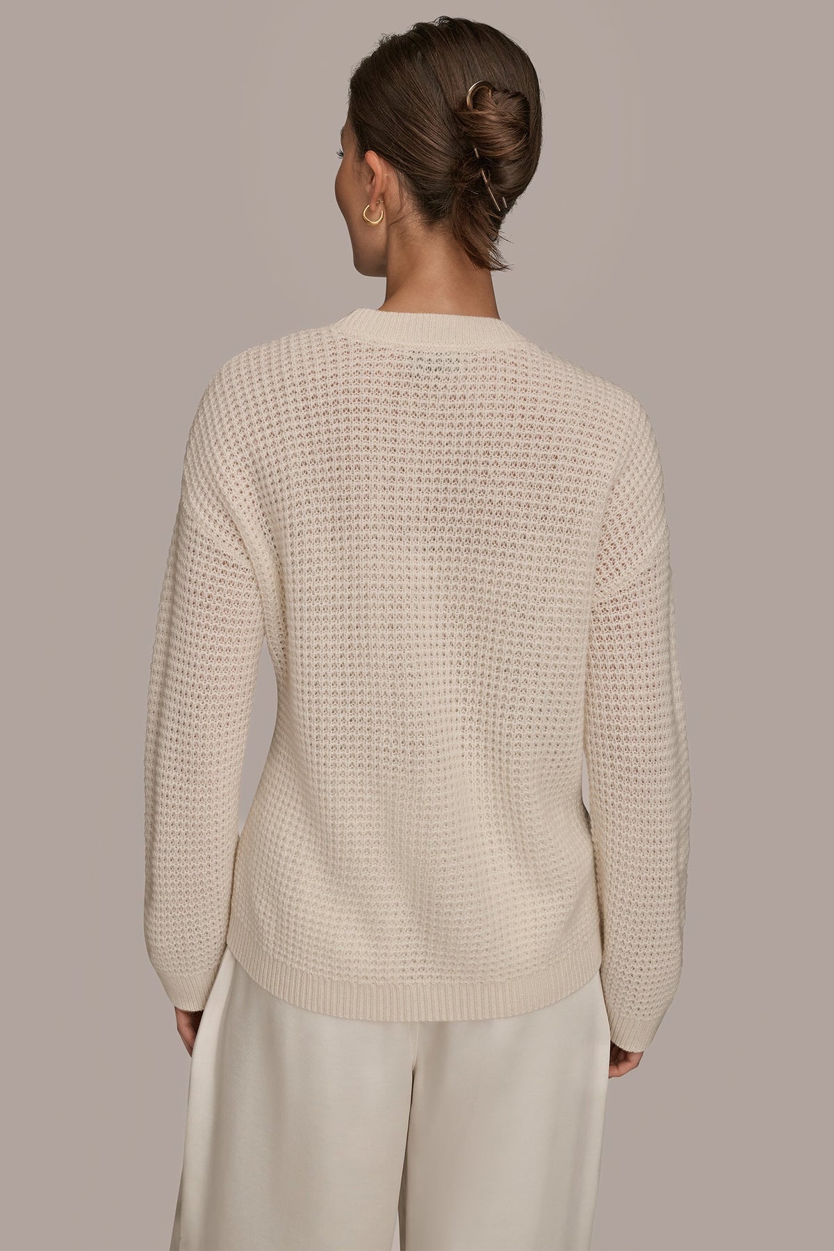 WOOL AND CASHMERE-BLEND POCKET SWEATER - CREAM/GOLD