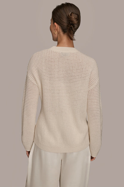 WOOL AND CASHMERE-BLEND POCKET SWEATER - CREAM/GOLD