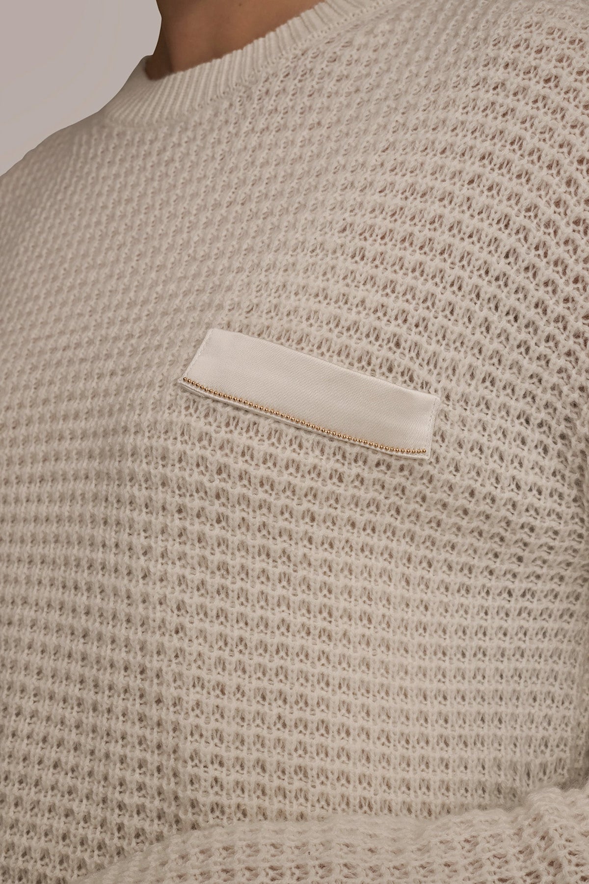 WOOL AND CASHMERE-BLEND POCKET SWEATER - CREAM/GOLD