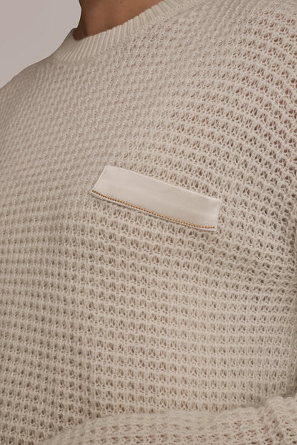 WOOL AND CASHMERE-BLEND POCKET SWEATER - CREAM/GOLD