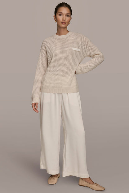 WOOL AND CASHMERE-BLEND POCKET SWEATER - CREAM/GOLD