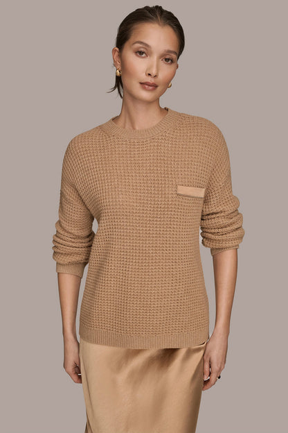 WOOL AND CASHMERE-BLEND POCKET SWEATER - FAWN HEATHER/SILVER
