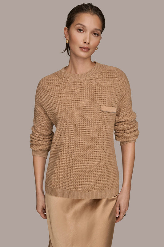 WOOL AND CASHMERE-BLEND POCKET SWEATER - FAWN HEATHER/SILVER