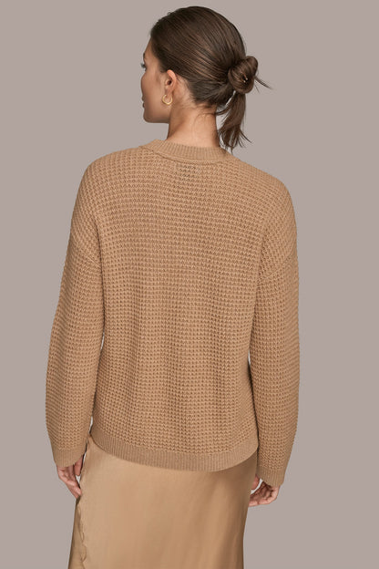 WOOL AND CASHMERE-BLEND POCKET SWEATER - FAWN HEATHER/SILVER