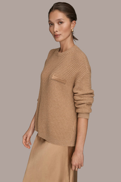 WOOL AND CASHMERE-BLEND POCKET SWEATER - FAWN HEATHER/SILVER