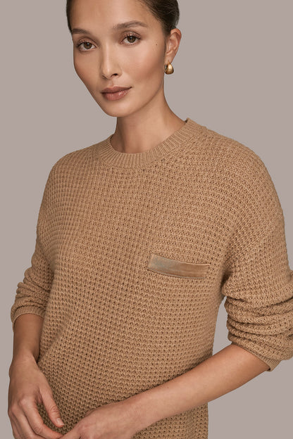 WOOL AND CASHMERE-BLEND POCKET SWEATER - FAWN HEATHER/SILVER