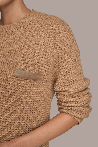 WOOL AND CASHMERE-BLEND POCKET SWEATER - FAWN HEATHER/SILVER