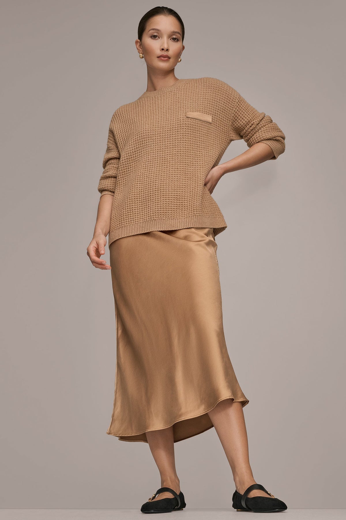 WOOL AND CASHMERE-BLEND POCKET SWEATER - FAWN HEATHER/SILVER
