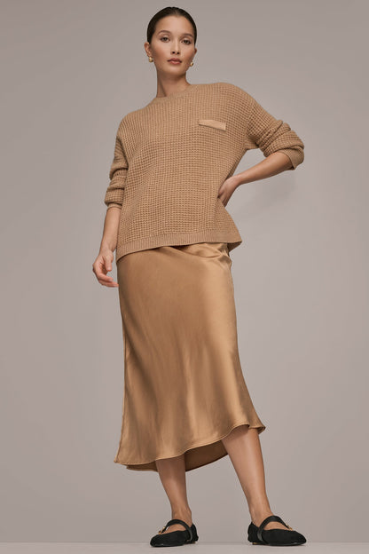 WOOL AND CASHMERE-BLEND POCKET SWEATER - FAWN HEATHER/SILVER