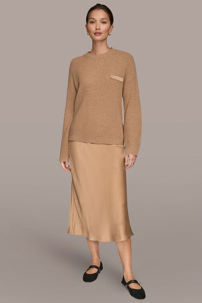 WOOL AND CASHMERE-BLEND POCKET SWEATER - FAWN HEATHER/SILVER