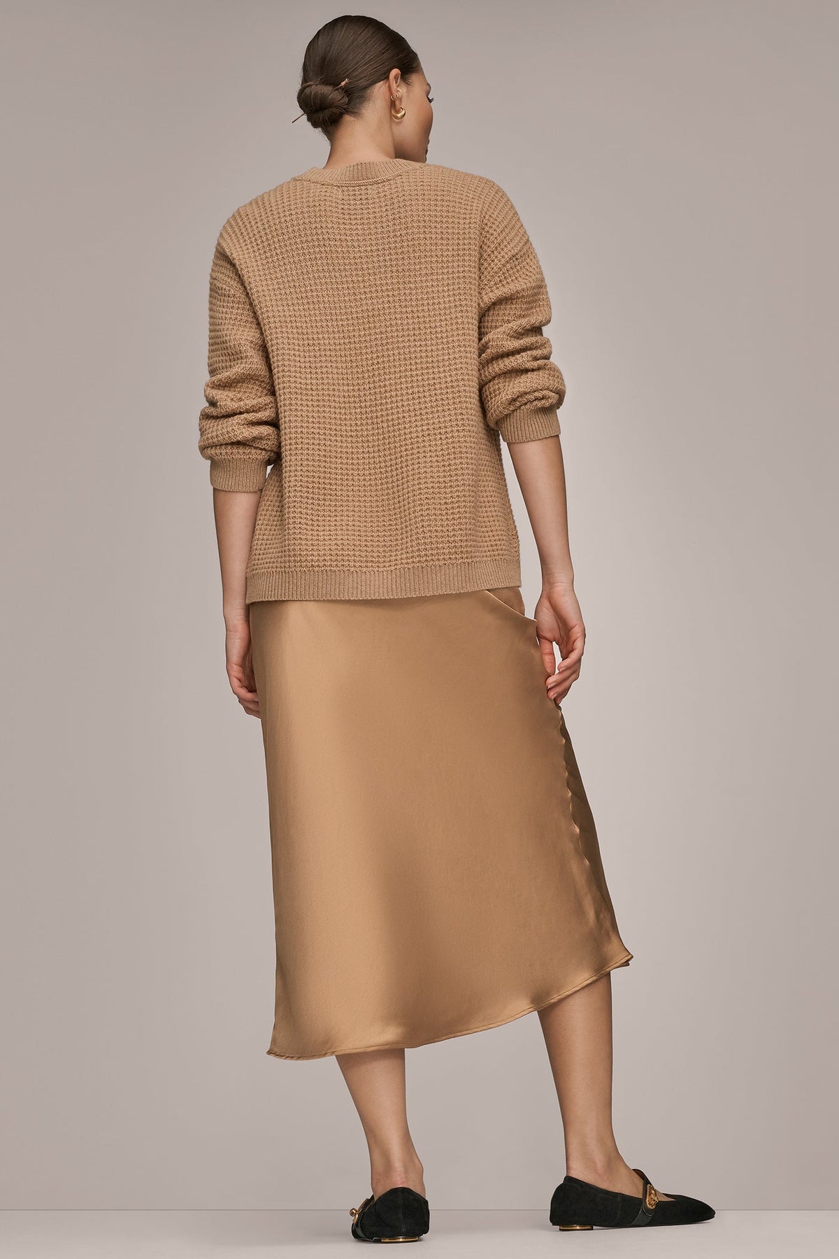 WOOL AND CASHMERE-BLEND POCKET SWEATER - FAWN HEATHER/SILVER