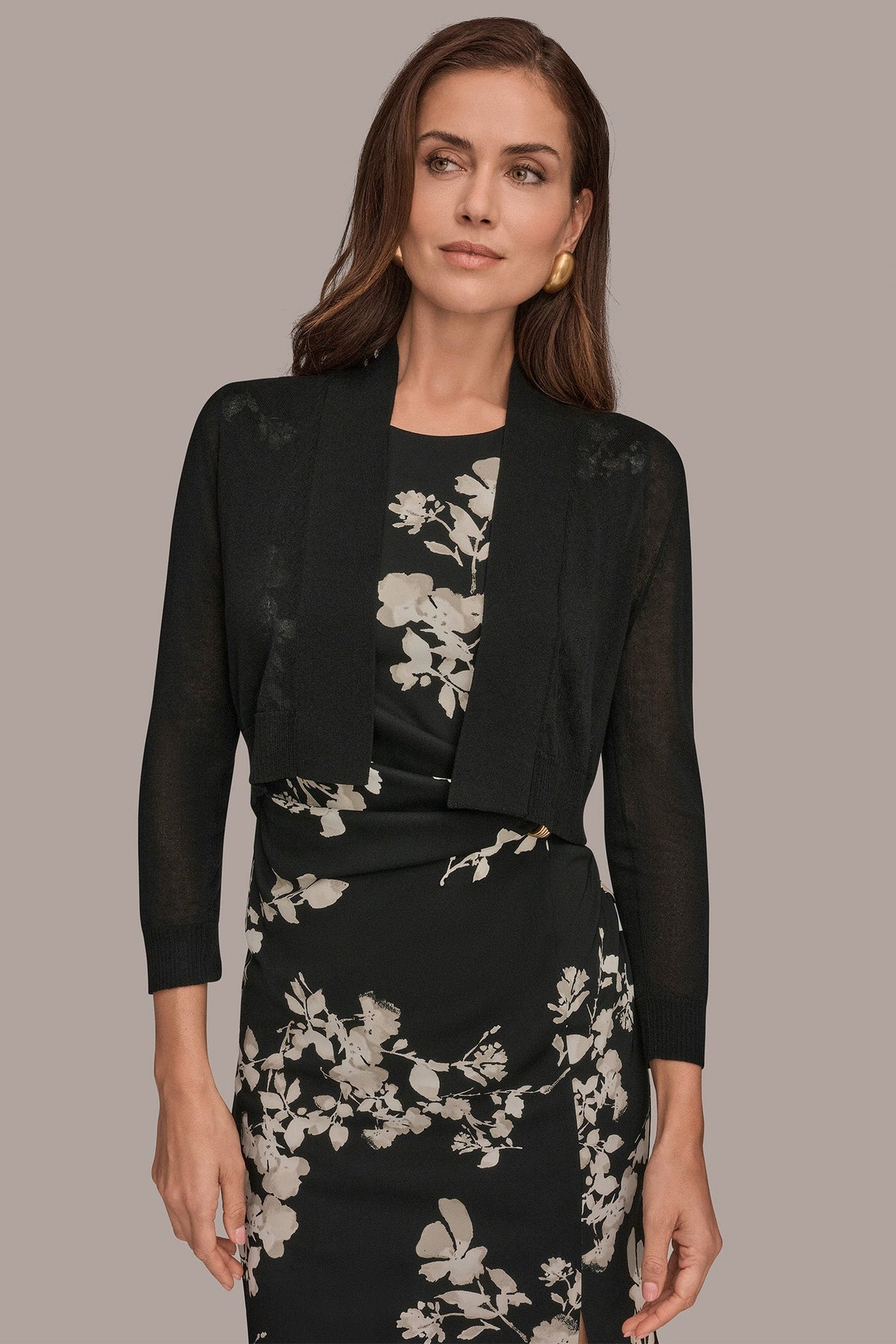 OPEN-FRONT SHRUG - Black