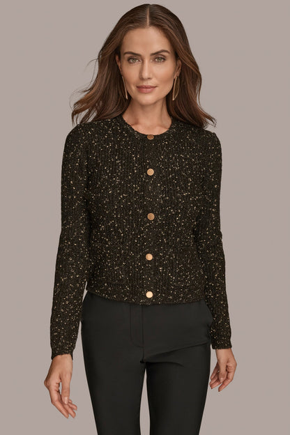 LONG SLEEVE METALLIC SPECKLED CARDIGAN - BLACK/GOLD
