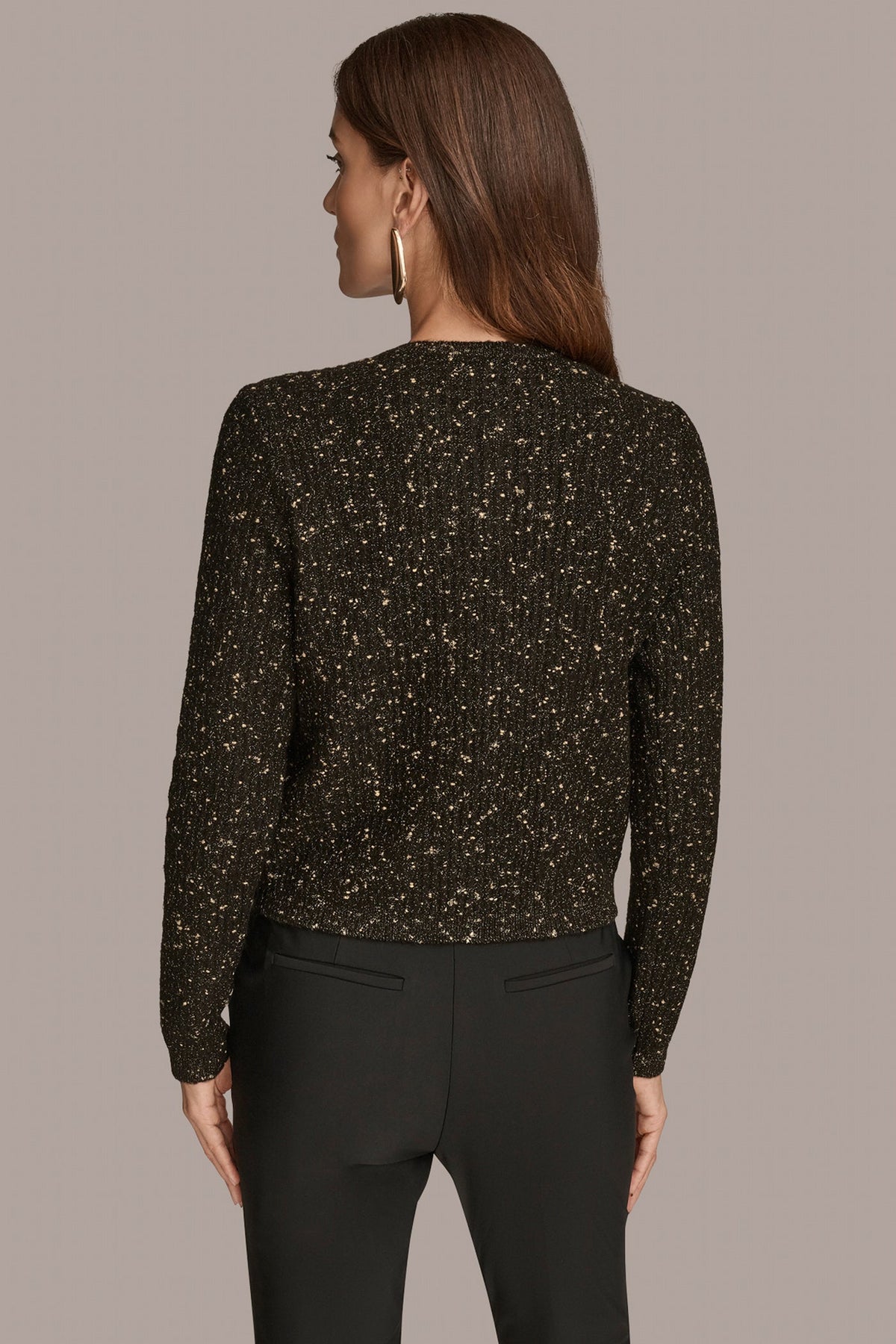 LONG SLEEVE METALLIC SPECKLED CARDIGAN - BLACK/GOLD