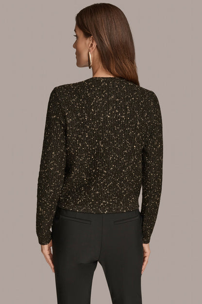 LONG SLEEVE METALLIC SPECKLED CARDIGAN - BLACK/GOLD