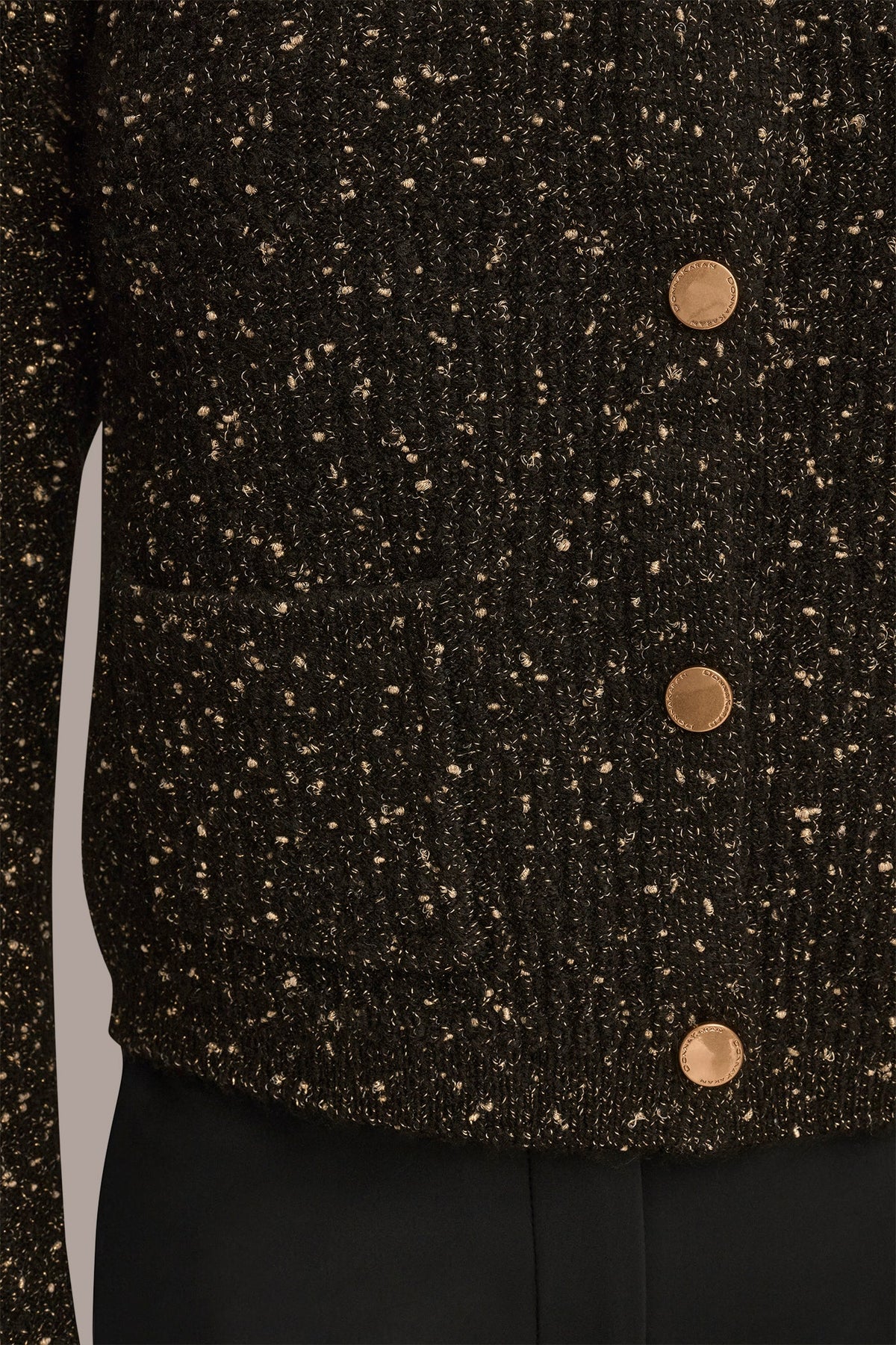 LONG SLEEVE METALLIC SPECKLED CARDIGAN - BLACK/GOLD