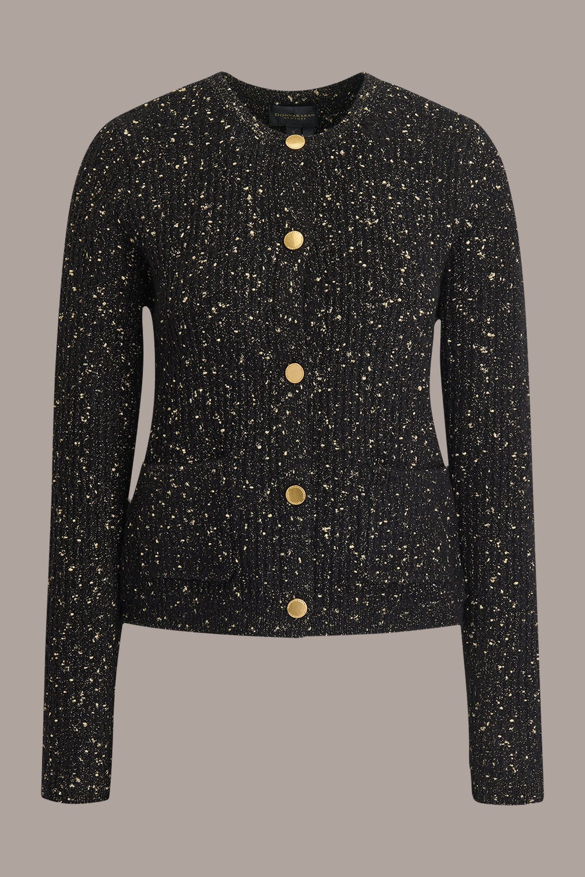 LONG SLEEVE METALLIC SPECKLED CARDIGAN - BLACK/GOLD