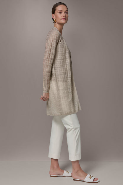 LONG GRID STITCH CARDIGAN - Tuscan Grey