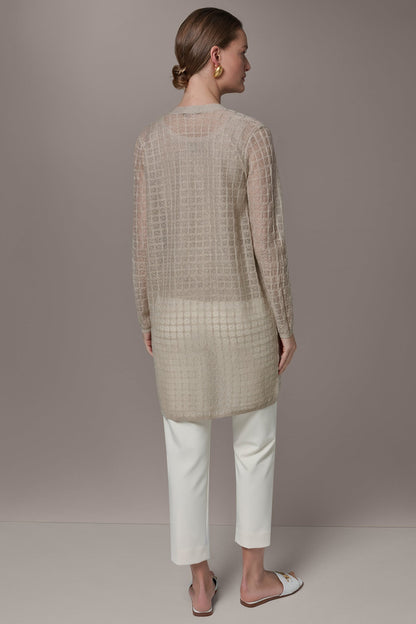 LONG GRID STITCH CARDIGAN - Tuscan Grey