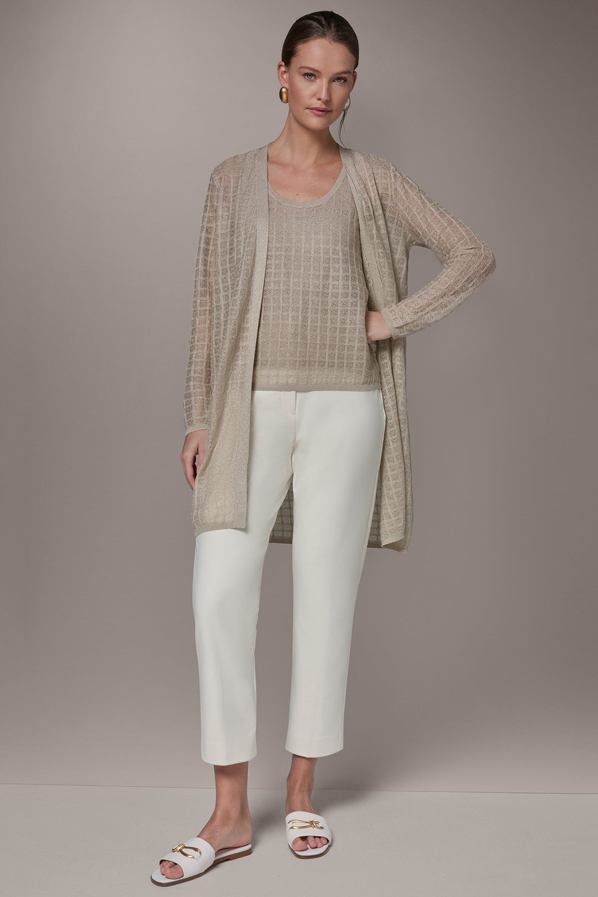 LONG GRID STITCH CARDIGAN - Tuscan Grey